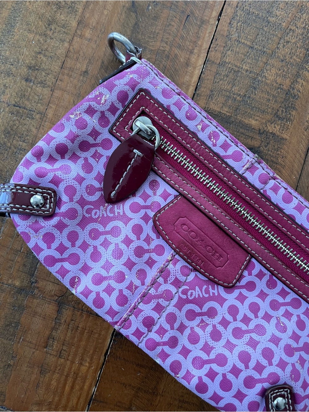 Coach Penelope Op Art Wristlet Clutch Y2K Pink Purple Poppy Mini Bag No Strap - Picture 12 of 16